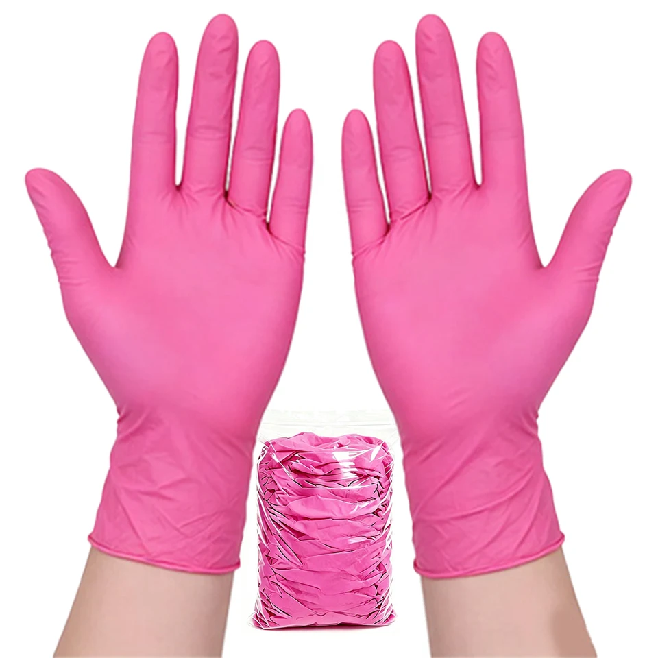 Nail Art - 50PCS Deep Pink Nitrile Gloves Disposable
