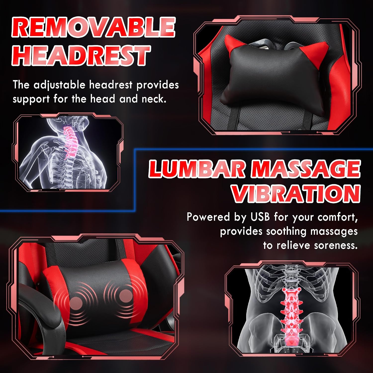 Red Ergonomic Gaming Chair Mas - Massage ulasan dan harga
